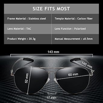 SUNGAIT Carbon Fiber Sunglasses for Men Polarized Aviator Ultralight Sun Glasses UV400 Protection