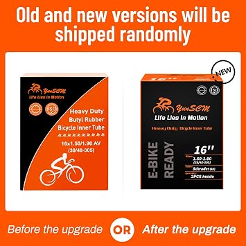 YUNSCM 16x1.50/1.95(38/50-305) Heavy Duty Bike Tubes 16x1.5/1.75/1.90/1.95 SV32MM Schrader Valve Inner Tubes 16 Bicycle Tubes Compatible with 16 x 1.50 16x1.75 16x1.90 16x1.95 Kid Bike Tire Tubes-2PCS