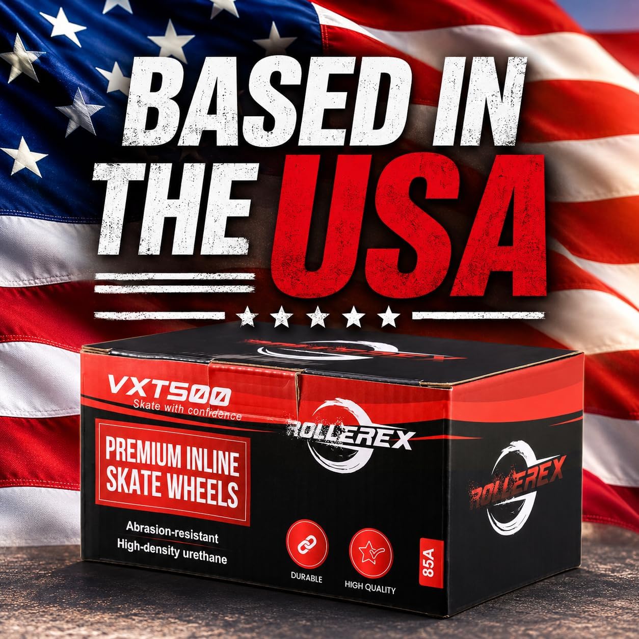 Rollerex VXT500 Inline Skate Wheels – 2-Pack (Optional Bearings, Spacers and Washers) - Durable Replacement Roller Blade Wheels for Indoor & Outdoor Skating (Steel Black, 76mm)