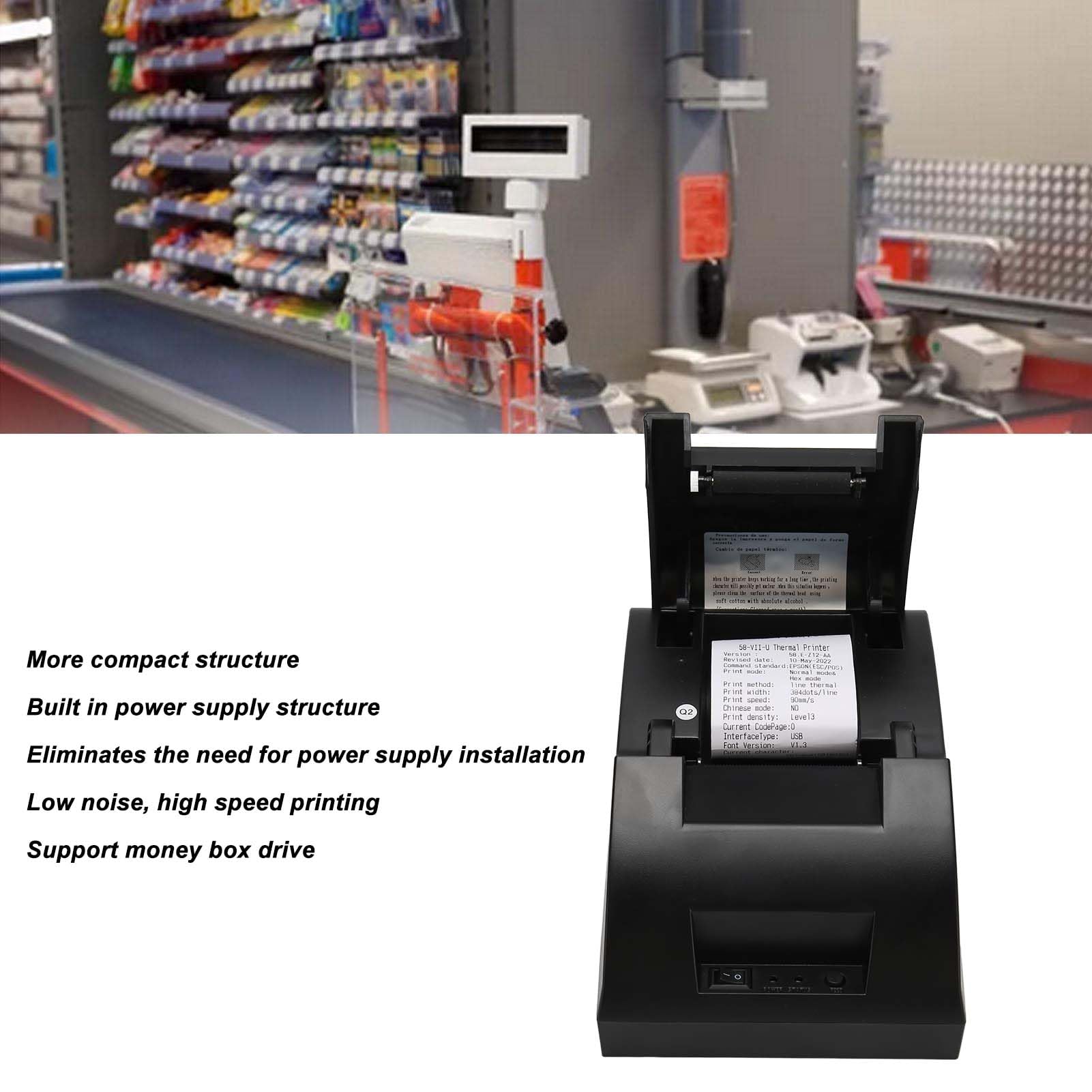 Yunseity Stampante POS USB, Piccola Stampante Termica per Ricevute da 58 Mm, con Stampa Ad Alta velocità, Comando ESC/POS, Stampante per Cucina Ristorante per Windows, Linux, OS X (Spina UE)