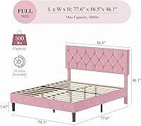 Vista 2 de VECELO Marco de cama tamaño completo con cabecera capitonada de diamante, plataforma de cama tapizada con soporte de listones de madera, no necesita