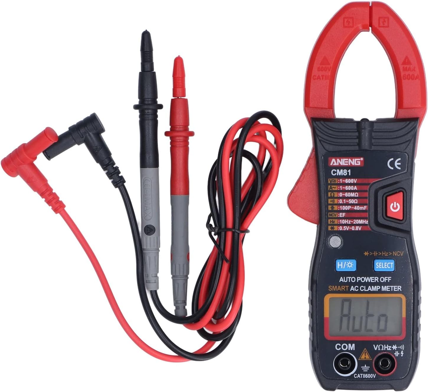Digital Clamp Meter Accurate Contactless Backlight Handheld AC DC Voltage Tester for Current Capacitance Professional Electricians Engineers ABS Material Compact Size Lightweight (Red)