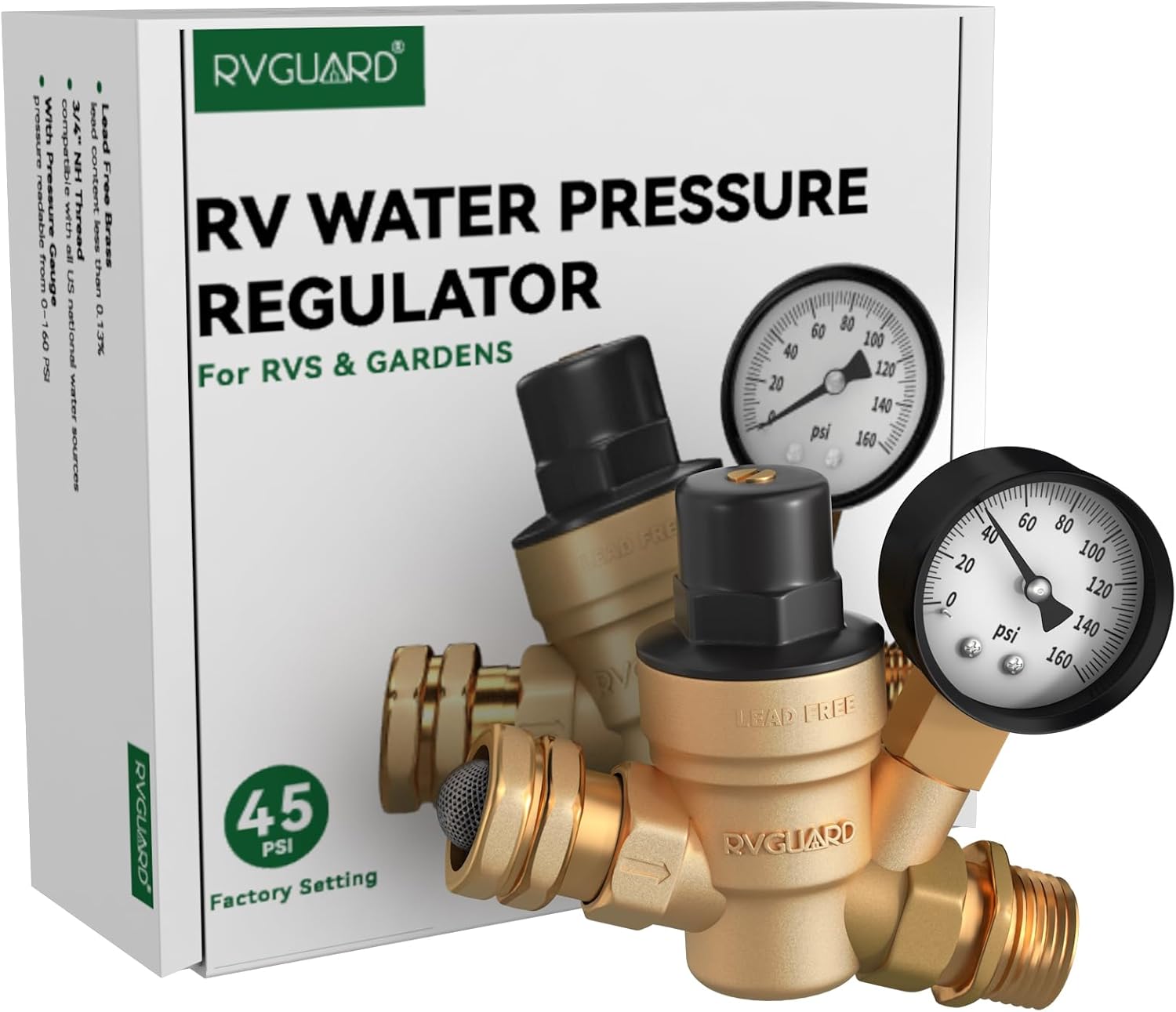 RVGUARD RV Water Pressure Regulator Valve, Brass Lead-Free Adjustable Water Pressure Reducer with Gauge and Inlet Screen Filter for RV Camper Travel Trailer - Image 9