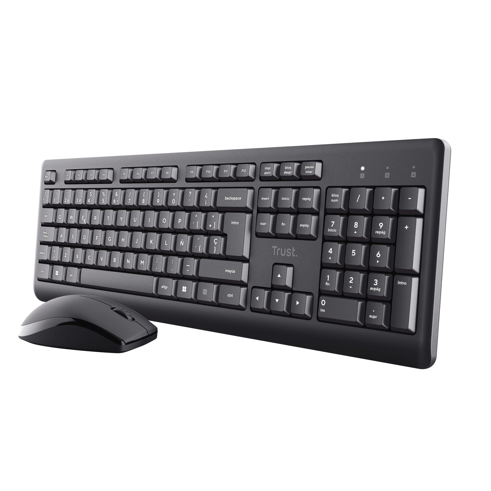 Trust Taro Pack Teclado y Ratón Inalámbrico QWERTY Español, Teclas de Perfil Bajo, Un Receptor USB, Ratón Ambidiestro, Resistente a los Vertidos, 70% Plástico Reciclado, Windows Mac PC Portátil, Negro