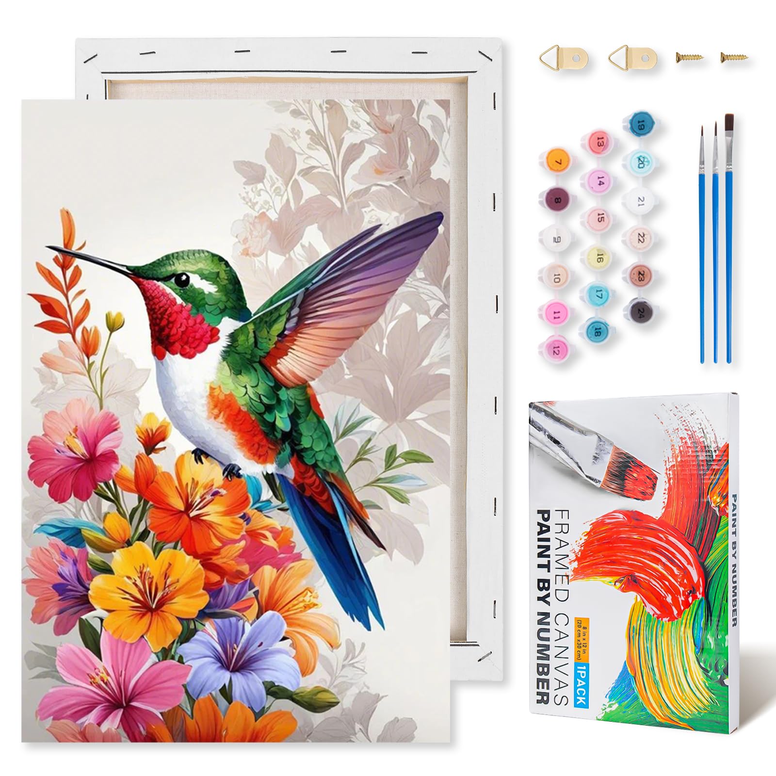 Hummingbird Paint by Numbers for Adults with Frame Beginner 8x12 inch, Frame-OP-UK03