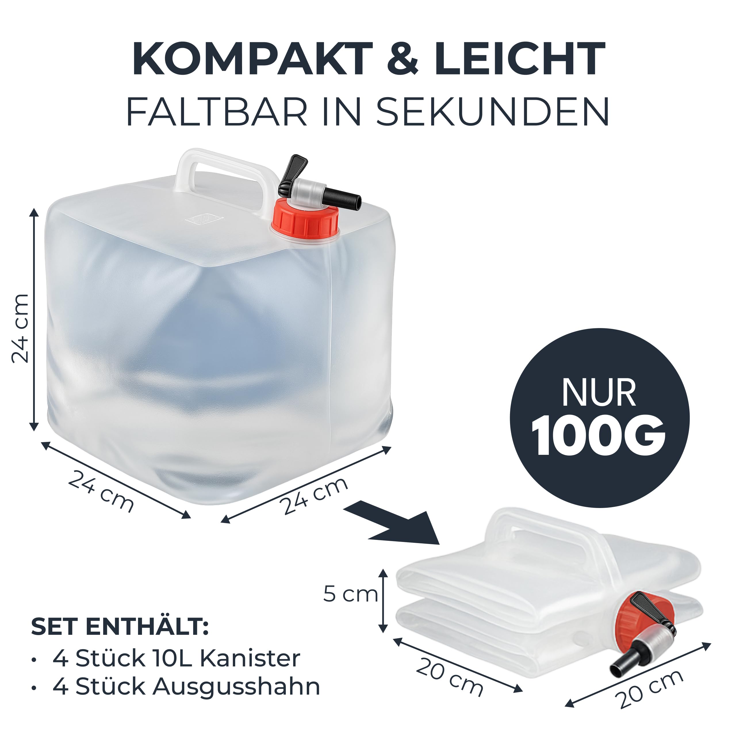 4 Stück 10L Faltbarer Wasserkanister mit Hahn - BPA-Frei & Lebensmittelecht I Outdoor Camping Wasserbehälter faltbar Trinkwasserkanister Faltkanister Trinkwasser Water Kanister 10l 10 Liter
