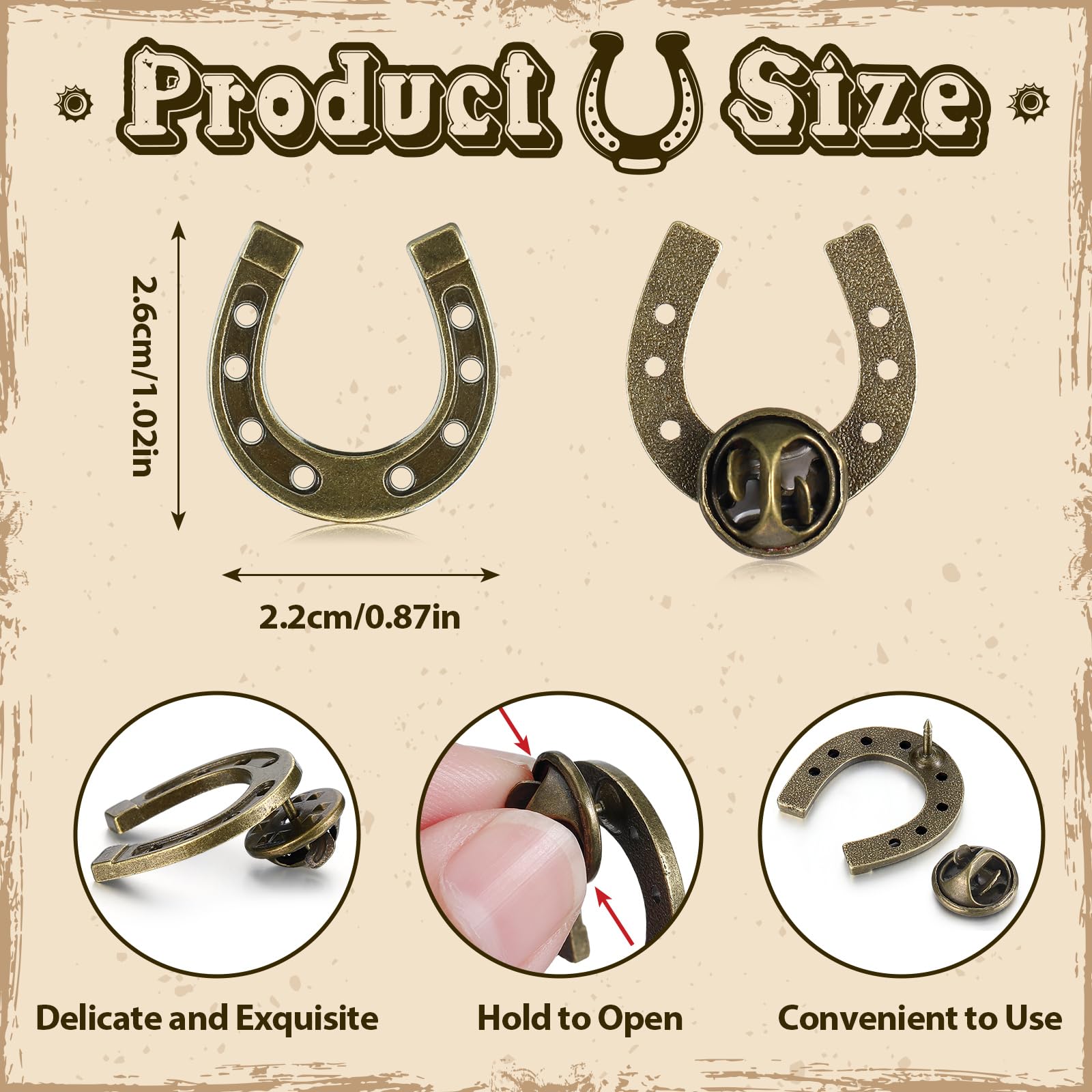 Yinkin 50 spille a ferro di cavallo per cowboy occidentale cowgirl uomini donne metallo spilla da bavero a ferro di cavallo bomboniere per borsa cappello regali sfuso