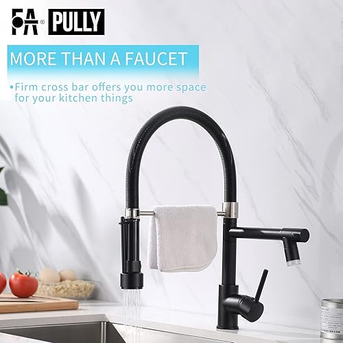 Miniatura 47 de Grifo de cocina dorado cepillado con rociador extraíble, grifos de fregadero de cocina de latón comercial de una sola manija con grifo de cocina