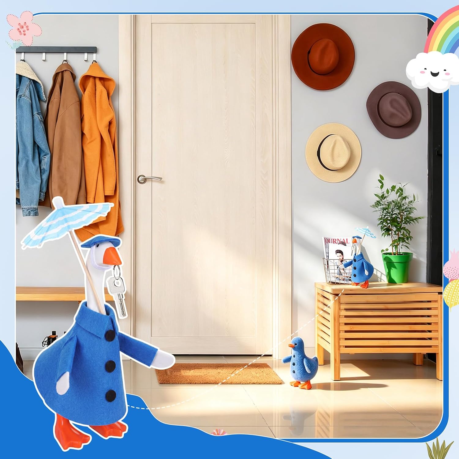 7 Inch Summer Desk Goose Raincoat Outfit with Umbrella,Blue image 5