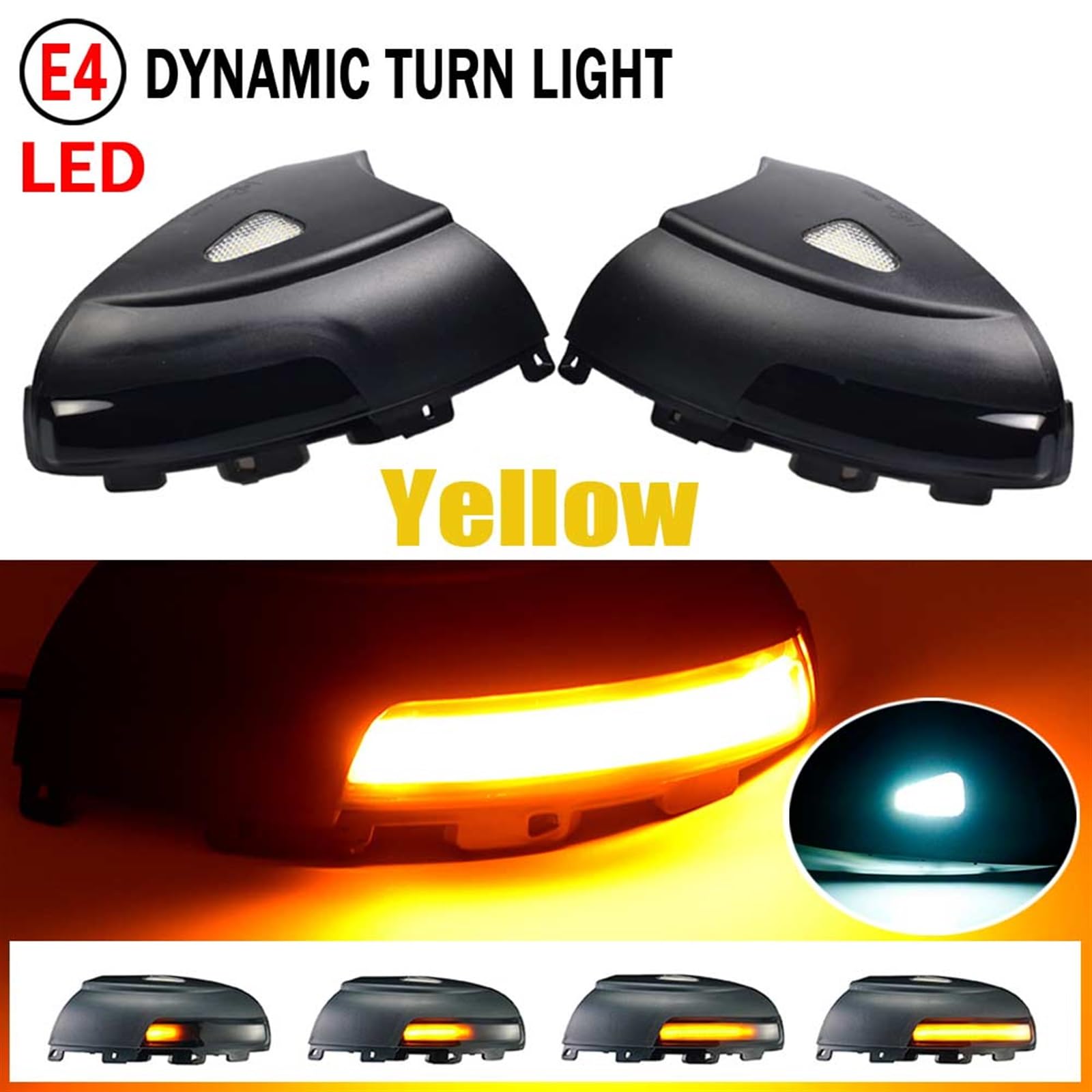 2 szt. Włącz kierunkowskaz lusterko wsteczne samochodu dynamiczny kierunkowskaz migacz lampa Streamer, dla volkswagena, dla Tiguan MK1 2008-2016 Światło kierunkowskazu samochodowego(Yellow)