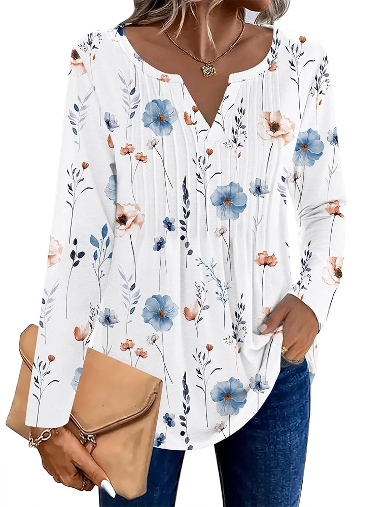 Zeagoo Casual Tops for Women Henly V Neck Shirts Long Sleeve