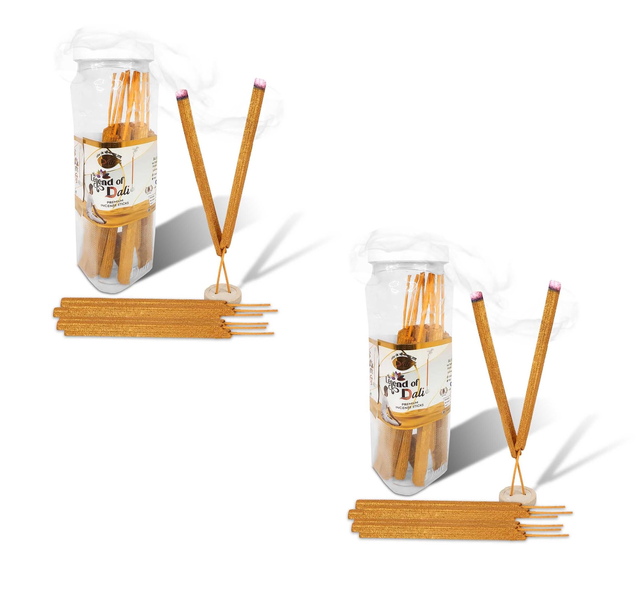 De-Ultimate Jar Pack of 2 (10 Sticks Per Box) Dali Premium Scented with Golden Candy Thick Incense Sticks Agarbathi for Aroma & Smoke, Freshness, Home Temple Worship, Spiritual Growth, Purification