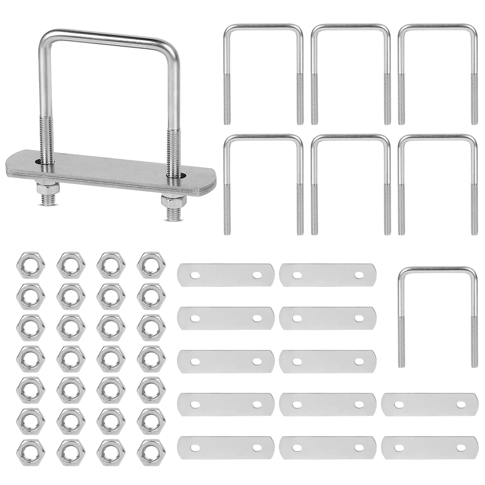 EFUTURETIME 8 x Boulon U m6 Etrier de Fixation 50*80mm, Bride de Fixation en U Inox à Visser avec 32 Écrous et 16 Tôle