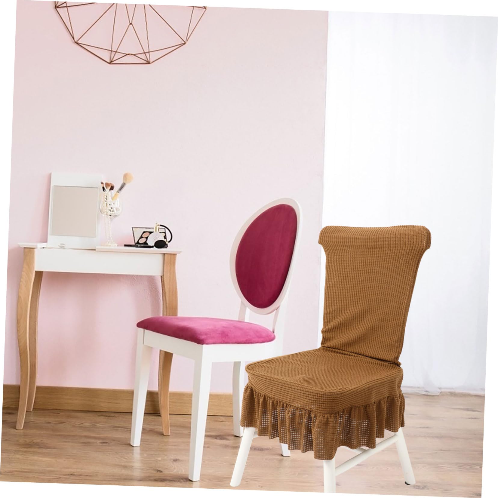 Funda de Silla a Cuadros Volante Elástica, 6 Piezas