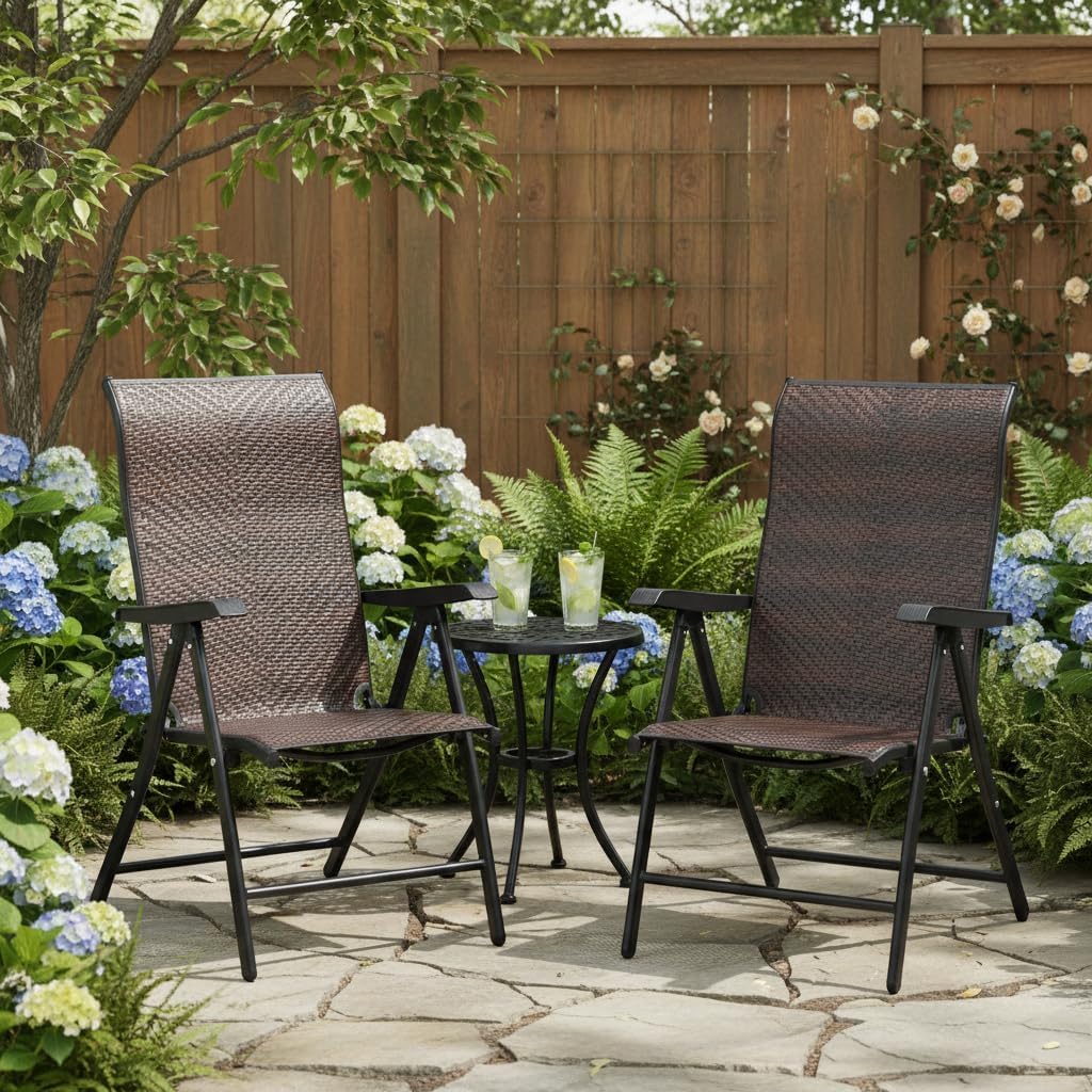 Tangkula 2 Piece Patio Rattan Folding Reclining Chair, Outdoor Wicker Portable Camping Chair with Widened Armrest, Foldable Chair with Adjustable High Backrest for Garden Balcony Outdoor & Indoor (2)