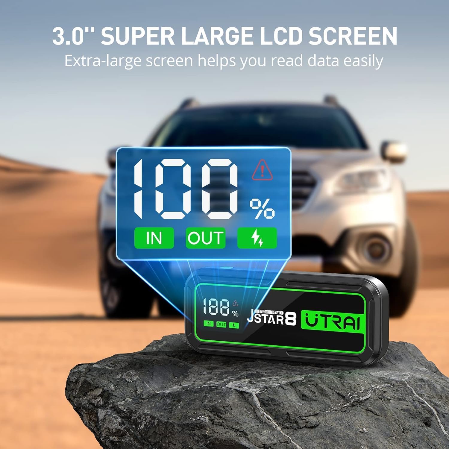 UTRAI Jstar 8 LCD screen showing 100% charge