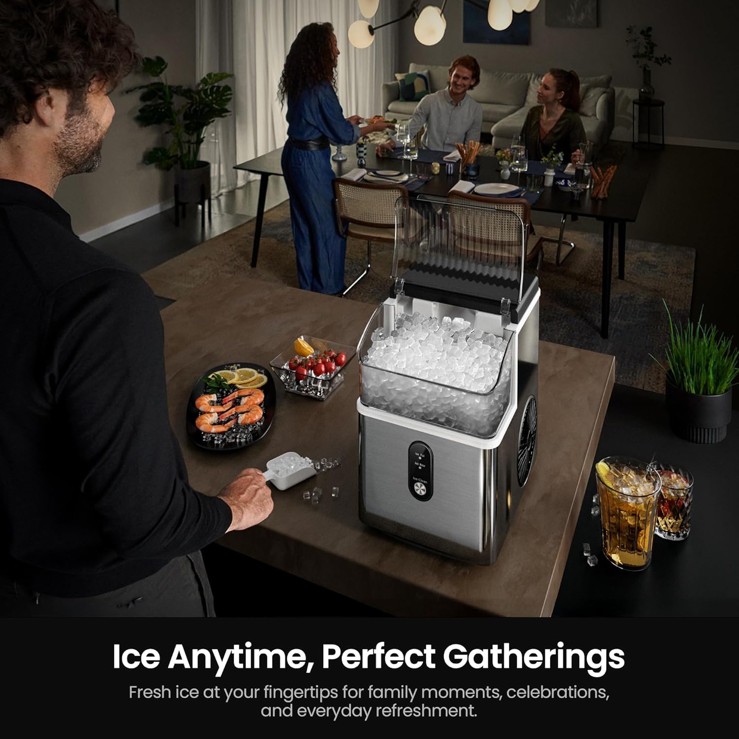 Kismile Nugget Ice Maker Countertop, 35 lbs/Day, Stainless Steel | Portable Sonic Ice Maker & Pebble Ice Machine, First Ice in 7 Mins, 43 dB Quiet, One-Touch Self-Cleaning for Home & Office image 5