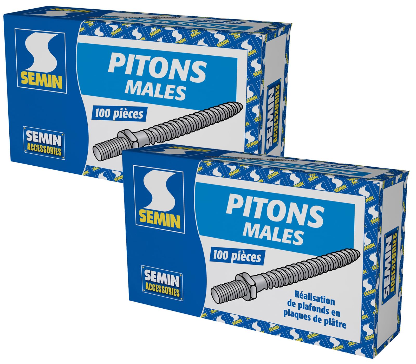 SEMIN Pitons Mâles pour Faux Plafond – 2 Boîtes de 100 – Fixation Cavalier Pivot – Ossature Placo & Fourrures – Pose Rapide et Solide – Rénovation Plafond Intérieur