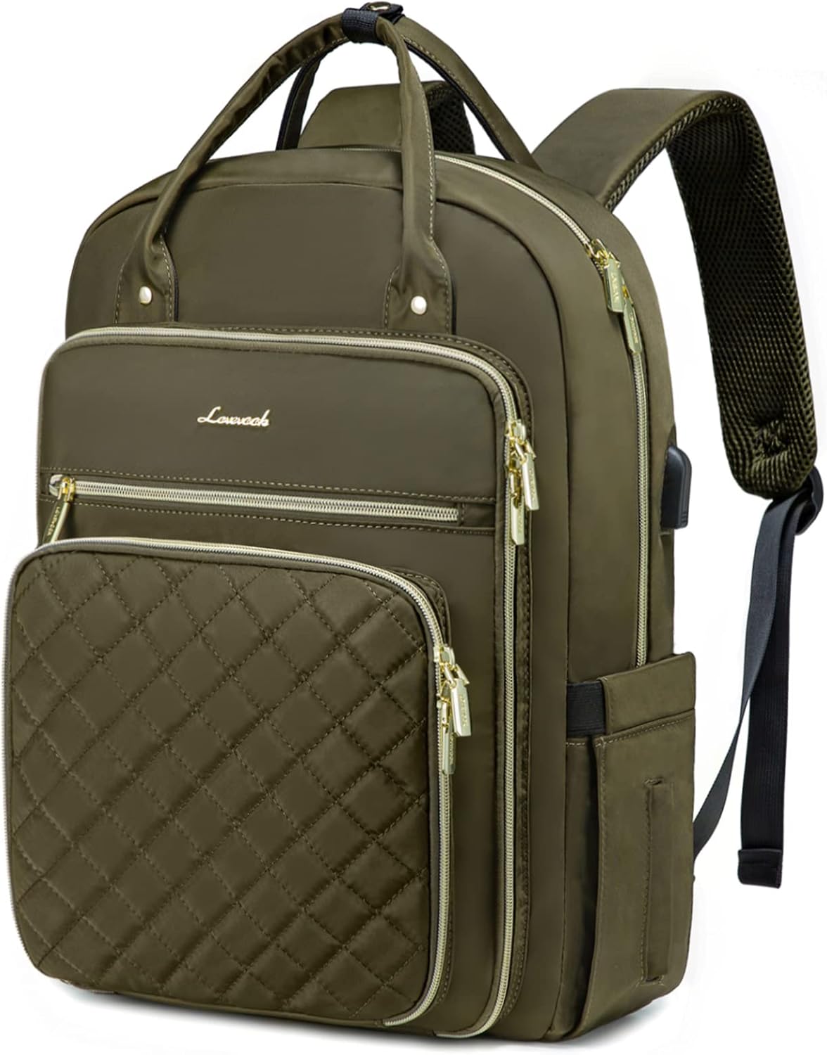 LOVEVOOK Laptop Backpack for Women, Water Resistant Travel Work Black Backpacks Purse Business Teacher Nurse Computer Bag with USB Charging Port, Fits 15.6" Laptop