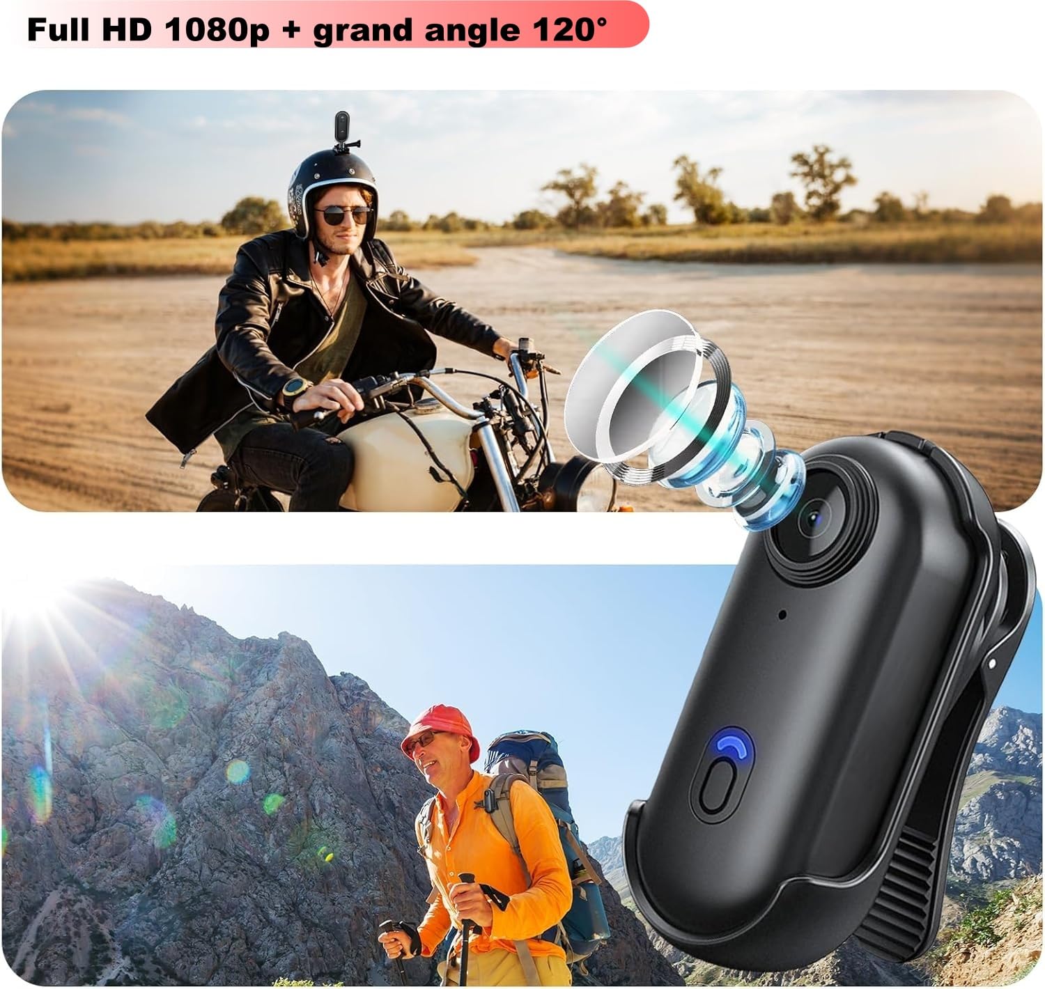 TKMARS Mini Caméra Sport Moto 1080P, Caméra Action WiFi avec Fixation Magnétique et Clip 360°, Étanche 30m, Grand Angle 120° POV, Idéale pour Casque, Vélo, Ski, Vlog(Noir)