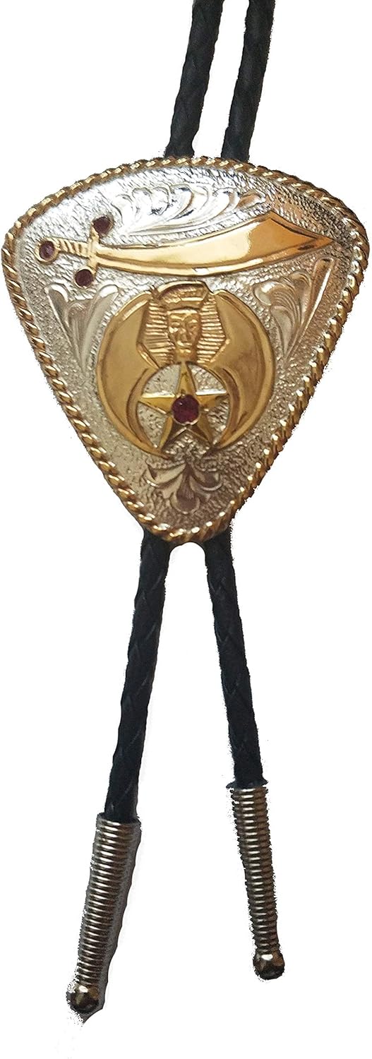 Sterling Silver Plated Crescent and Scimitar Shriner Bolo Tie