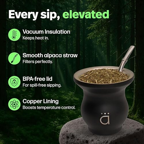 Vista 29 de Kalmateh Modern Yerba Mate Gourd - Doble pared 18/8 de acero inoxidable - Incluye bombilla y un cepillo de limpieza - 9 oz, 9.1 fl oz (mármol)