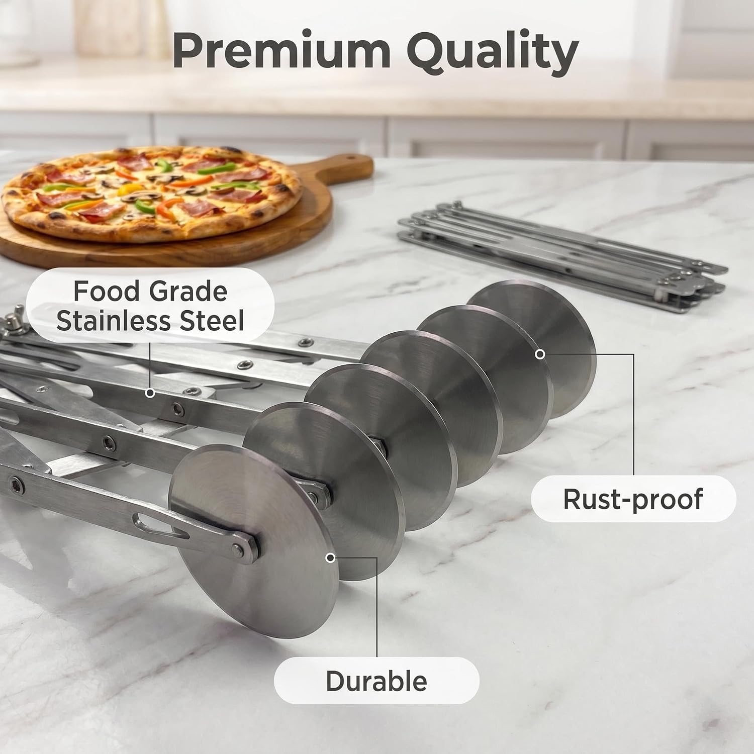 5-Wheel Pastry Cutter, Adjustable Stainless Steel Dough Divider