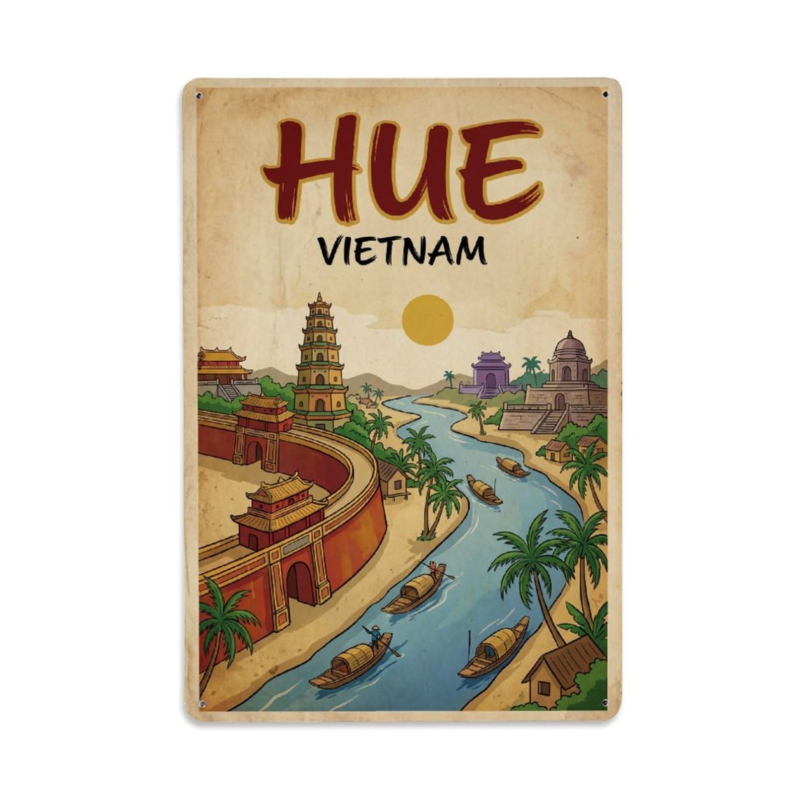 Metal Tin Sign Vintage Vietnam Hue Travel