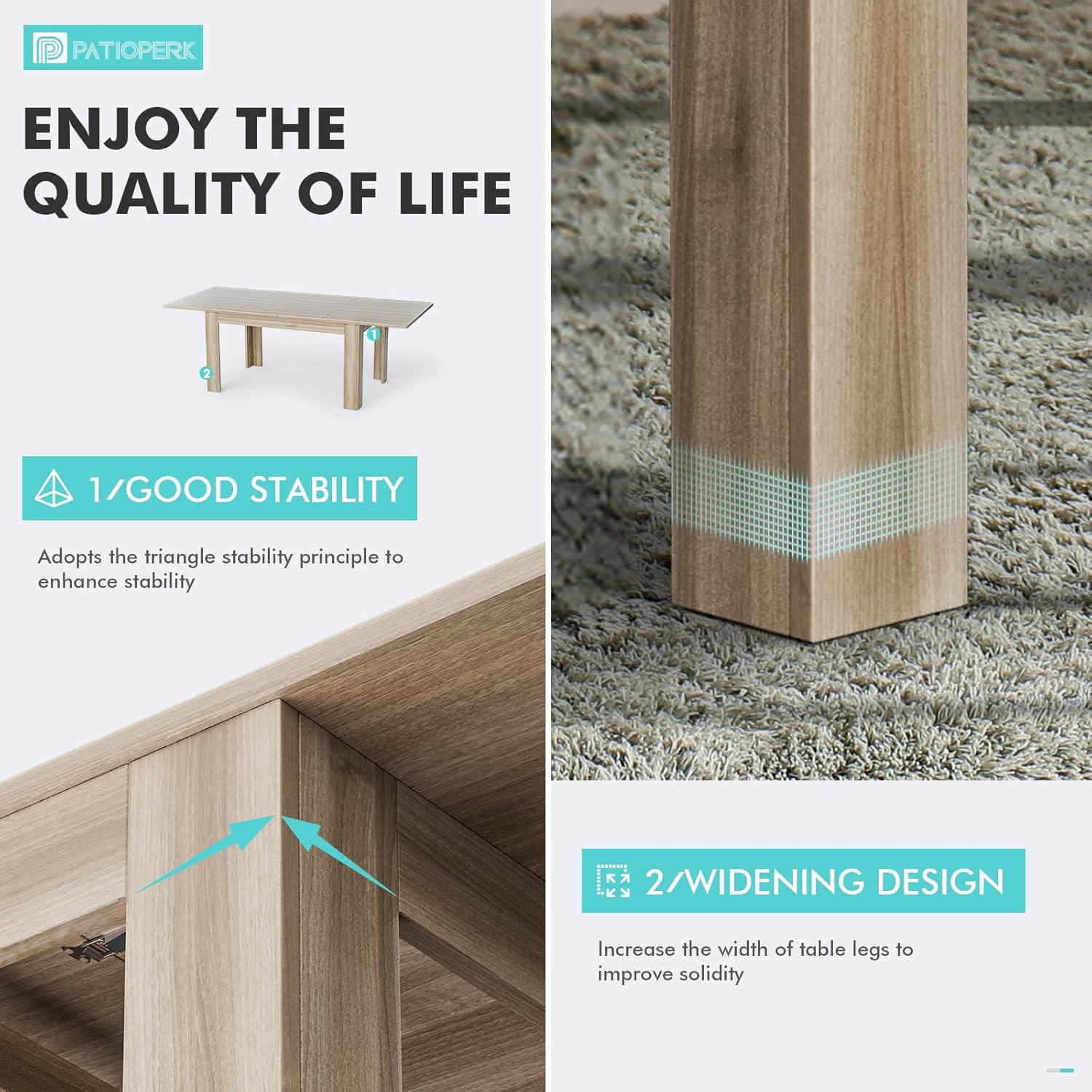 Rectangular Extendable Dining Table, Solid Wood Expandable Kitchen Table with Hidden Leaf, Adjustable 54.3" to 84.5", Space Saving Dining Table for 4-8 People, Modern Dining Room Table(Natural)