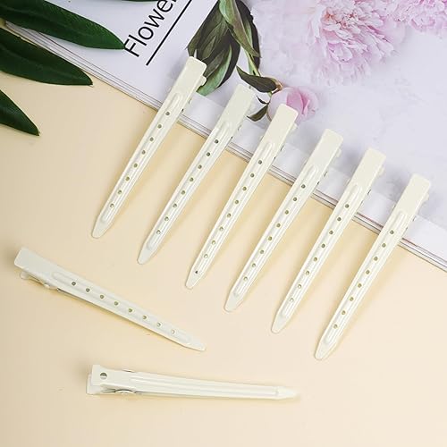 Miniatura 5 de Bantoye - Paquete de 24 pinzas de pato, 3.35 pulgadas de metal inoxidable con agujeros para peinar el cabello, coloración del cabello, color blanco