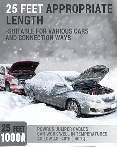 Miniatura 4 de Powrun Cables de puente P220 para batería de automóvil, cables de refuerzo resistentes de 800 A con bolsa de transporte, kit de cables de puente