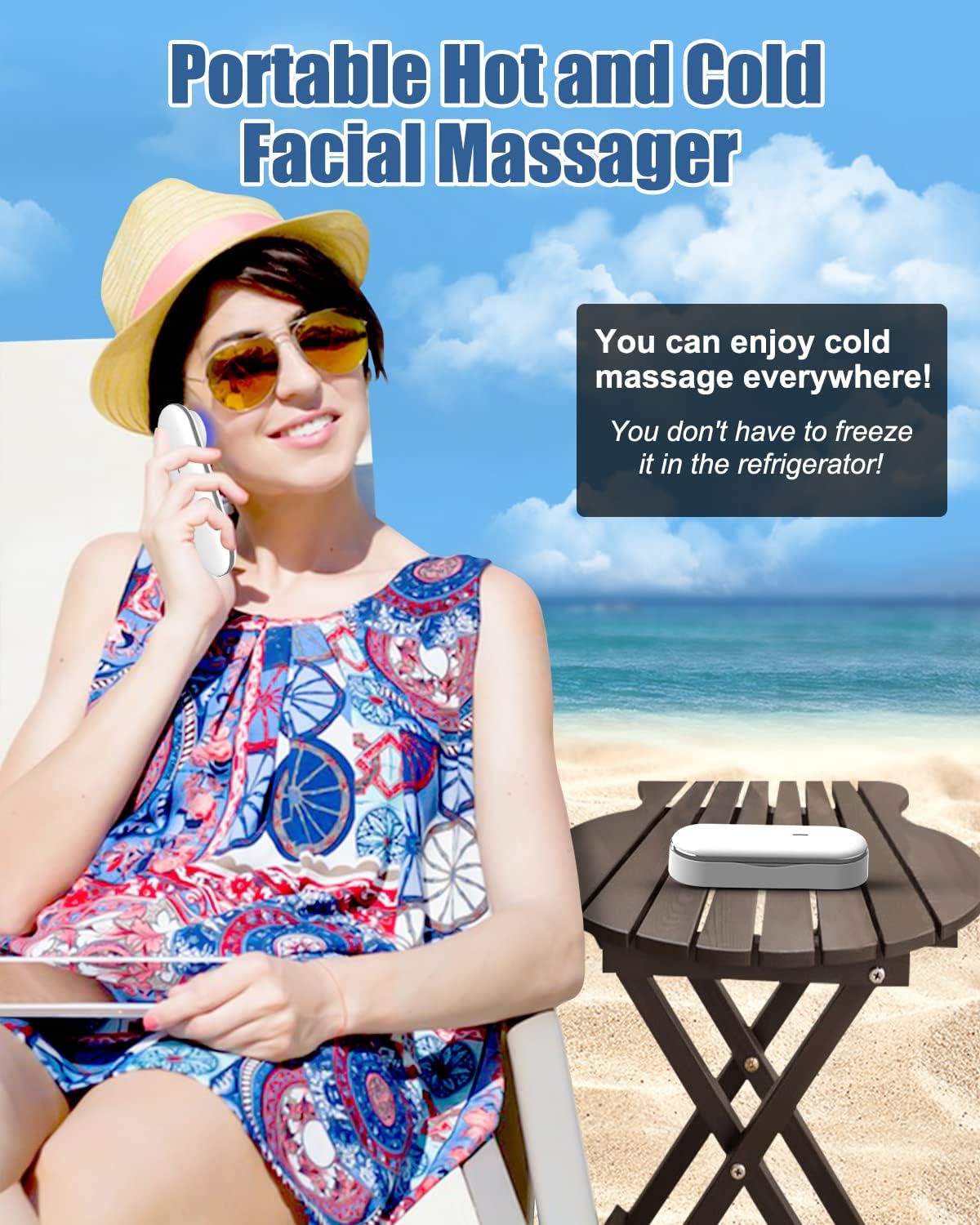 Electric Face Massager, Portable Hot and Cold Facial Massage Tools for Skin Care, Heating and Cooling Device with Multi-Color and Vibration, Deep Cleansing Tool with Base, Gifts for Women (White)