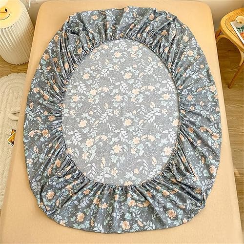 Miniatura 4 de Funda de colchón de algodón con estampado floral, sábana de algodón de tamaño individual Queen King con elástico (color D, tamaño 70.9 x 78.7 x