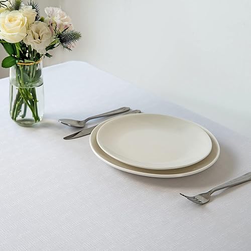 Miniatura 3 de maxmill Mantel rectangular con textura de lino sintético, resistente al agua, sin arrugas, a prueba de derrames, mantel suave para decoración de