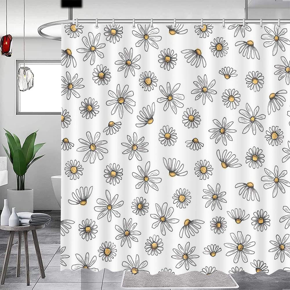 MEHOFOND Daisy Shower Curtain Cute Floral Shower Curtain for Bathroom Washable Durable Fabric Bathroom Shower Curtains 72x72 in