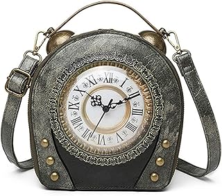 SteamPunk Handbags Women Real Working Clock Antique Shoulder Bag Pu Leat...