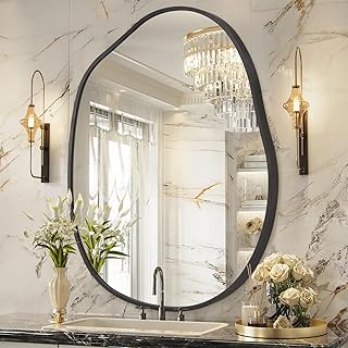 Comprar Espejo de pared irregular grande asimétrico para baño, 55 x 75 cm, espejo asimétrico negro, marco de aleación de aluminio para baño, sala de estar, entrada, dormitorio