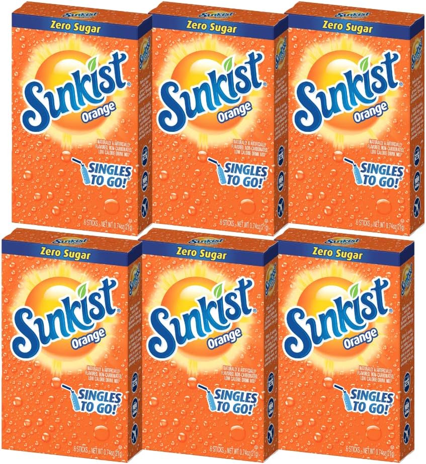 Sunkist Go Drink Mix Orange, 6 Boxes with 6 Packets Each - 36 tal Servings