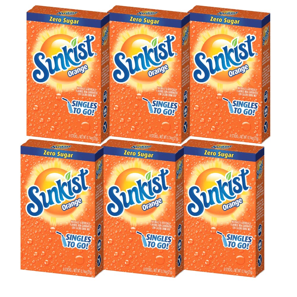 Amazon.com : Sunkist Singles To Go Drink Mix Orange, 6 Boxes with