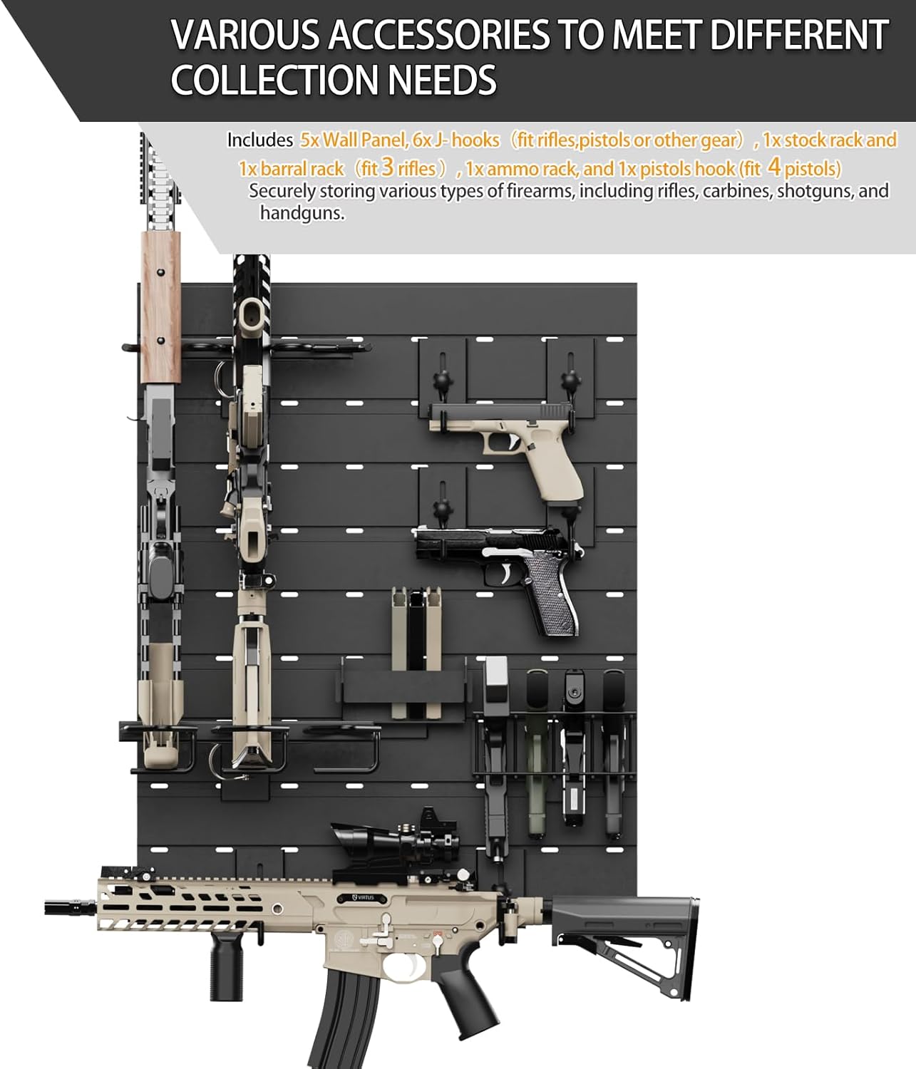 Gun Rack for Wall - Heavy-Duty Aluminium Tactical Rifle/Carbine/Shotgun Storage Wall Mount, Modular Gun Slatwall Panel Mount System - Firearms Accessory Organizer