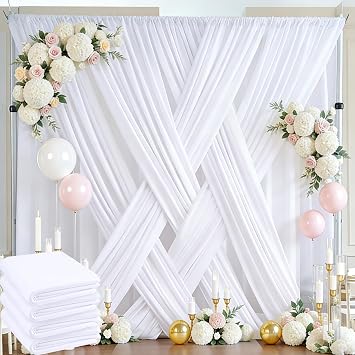 20ft x 10ft White Backdrop Curtain Panels for Parties, Thick Wrinkle Resistant 4 Panels Polyester Wedding Backdrop Drapes for Party Birthday Backdrop Photography Home Decorations