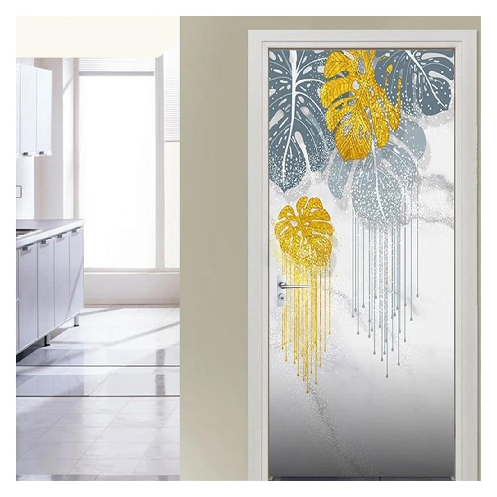 Stickers décoration salon cuisine effet relief 3D créatif pour porte 77x200cm
