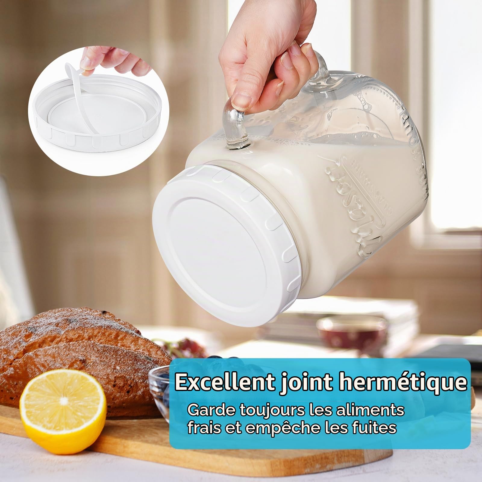 Absovetu Lot de 2 bocaux de conservation carrés avec couvercle hermétique - 2 l - Bouteilles en verre avec poignée - Mason Jars