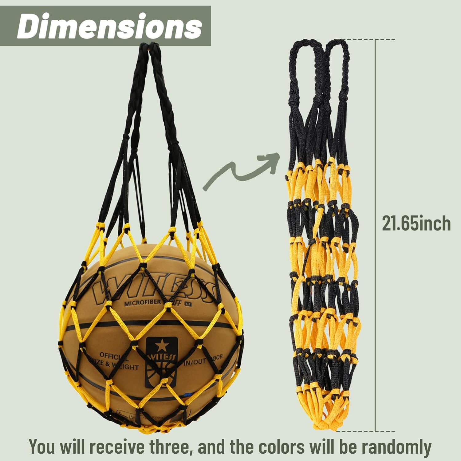 Basketball Bag Mesh Ball Bags 3 Pack- Durable Nylon Soccer Basketball Football Volleyball Ball Bag, Easy to Carry Sports Ball Equipment Storage