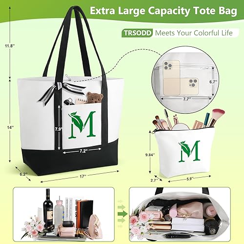 Miniatura 2 de Can-vas - Bolsa de mano para mujer, bolsa de playa grande de monogramo floral con bolsa de maquillaje, amiga personalizada de 60 cumpleaños para