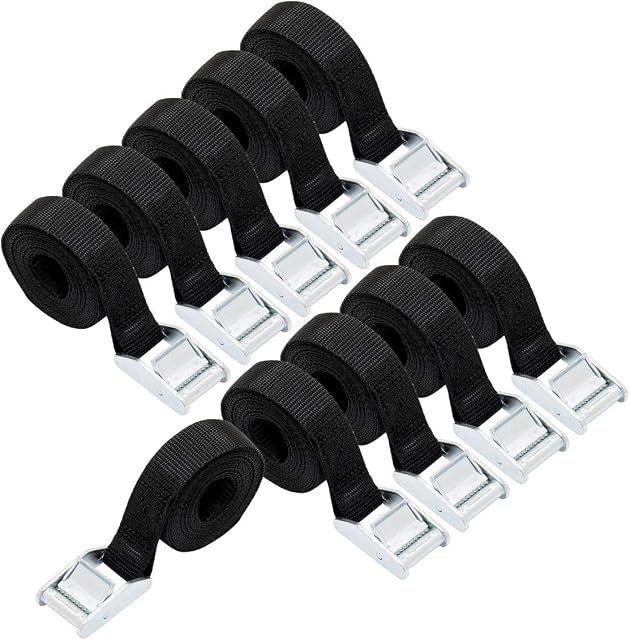 Amazon Basics Lashing Straps, 2.5 m Long, 25 mm Wide, Load Capacity 150 kg, DIN EN 12195-2 Passed - Black (10-Pack)