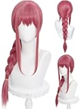 Half and Half Long Rose Red Pink Braid Wig with Bangs Anime Red Cosplay Wig 27.5'' Synthetic Hair for Women Halloween Costumes Party
