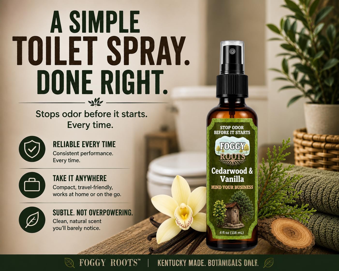 Stops Odor Before It Starts – Cedarwood & Vanilla Poop Spray, Toilet Spray for Poop, Bathroom Odor Spray for Toilet, 4 oz, 200+ Uses, Home Travel RV Work