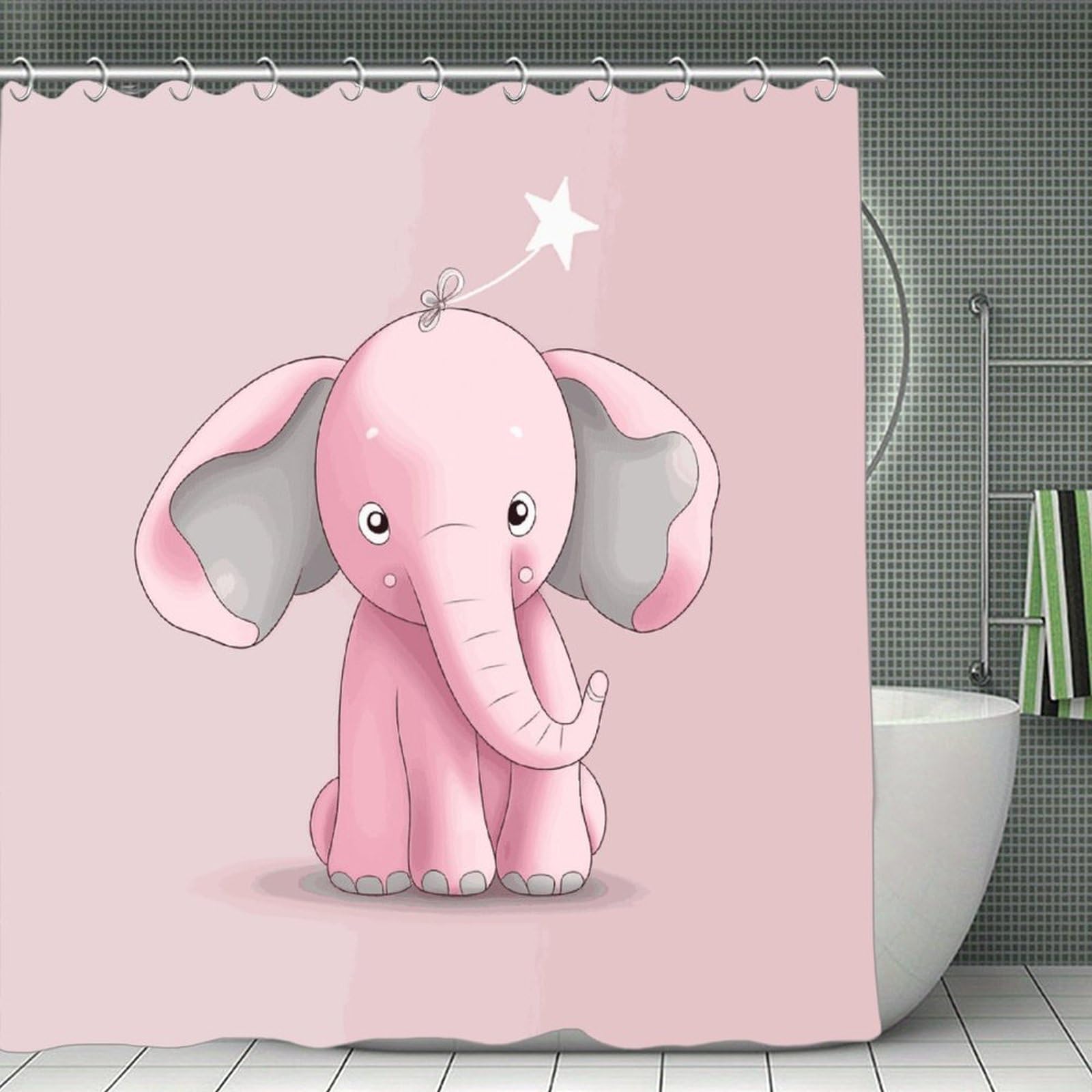 FekiLoot Pink Elephant Shower Curtain Minimalist Thick Bathroom Curtain Washable Modern Bathroom Shower Curtain Heavy Duty Waterproof Cloth Bath Curtain with Hooks 70.8"x70.8"