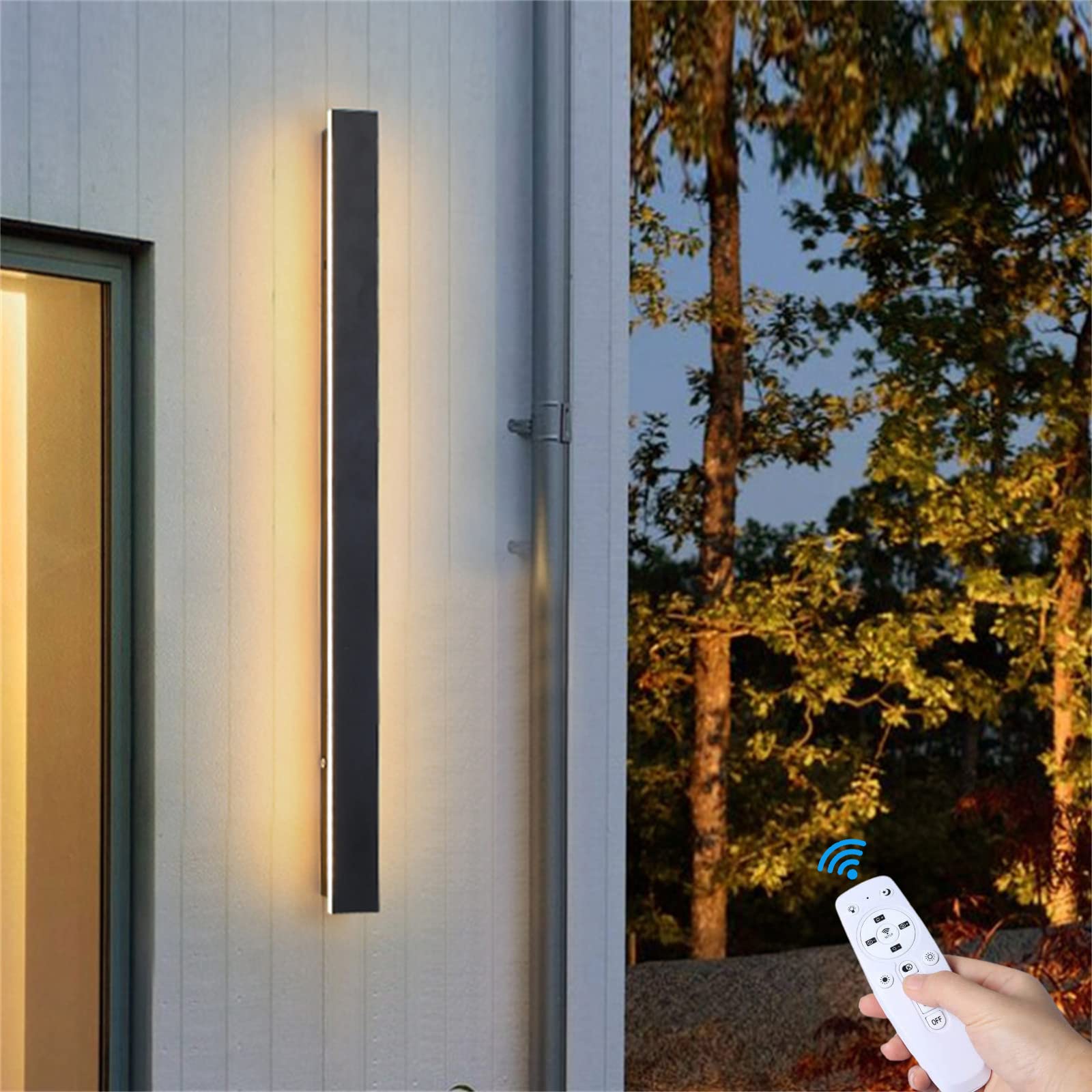 Striscia LED Nero Lampada da Parete Esterni/Interni con Telecomando Dimmerabile Applique da Parete Lunga Barra Temperatura Colore Luminosità Regolabili per Giardino Veranda Camera da Letto (60cm 36W)